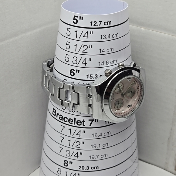 Womens Longbo Chronograph Pink Silver Tone Watch New Battery - Picture 6 of 10